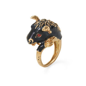 Vintage 18K GOLD AND ENAMEL BULL RING Frascarolo Modele Depose